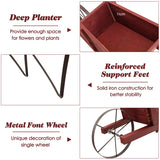 Wooden Wagon Planter with 9 Magnetic Accessories for Garden Yard-Red