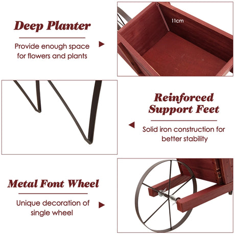 Wooden Wagon Planter with 9 Magnetic Accessories for Garden Yard-Red