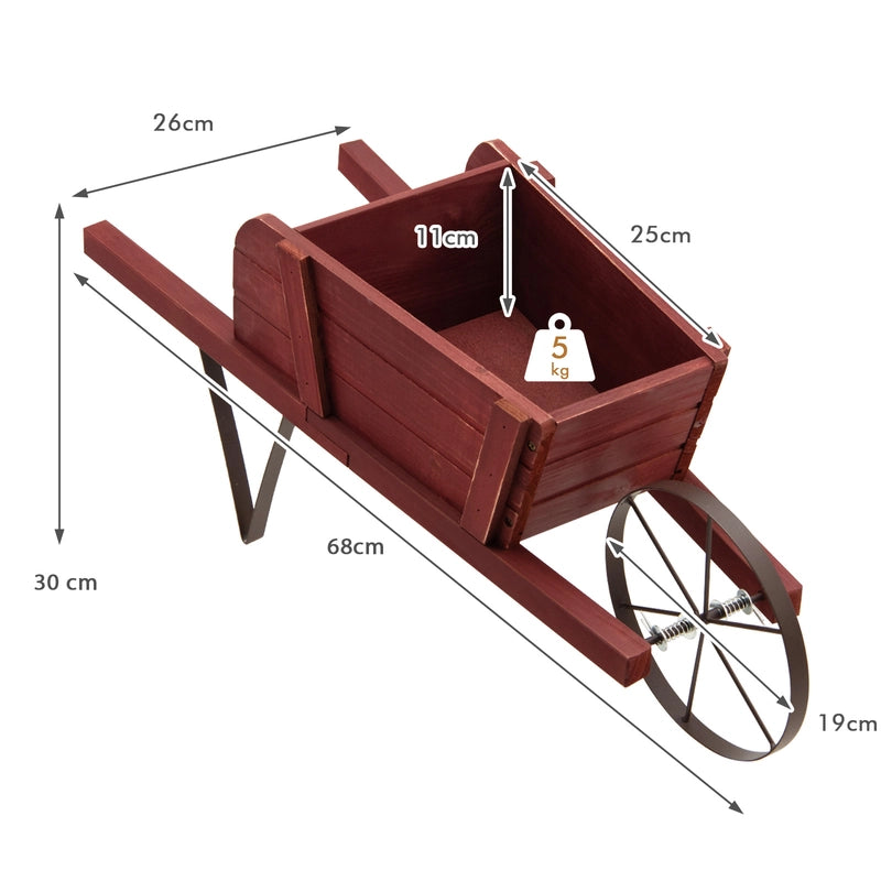 Wooden Wagon Planter with 9 Magnetic Accessories for Garden Yard-Red
