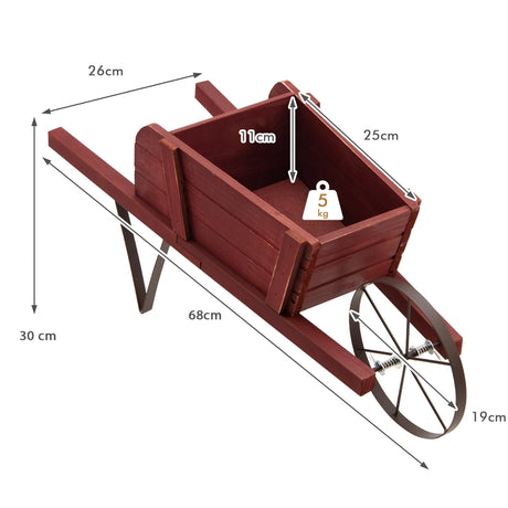 Wooden Wagon Planter with 9 Magnetic Accessories for Garden Yard-Red