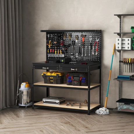121 x 61 CM Workbench with 3 PCS Pegboard and Drawer-Black