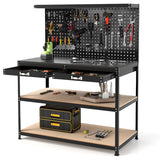121 x 61 CM Workbench with 3 PCS Pegboard and Drawer-Black