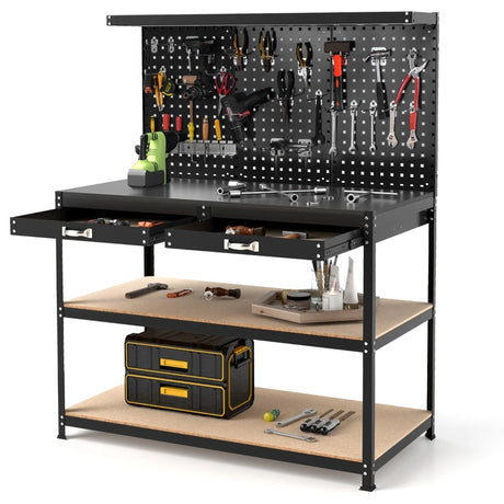 121 x 61 CM Workbench with 3 PCS Pegboard and Drawer-Black