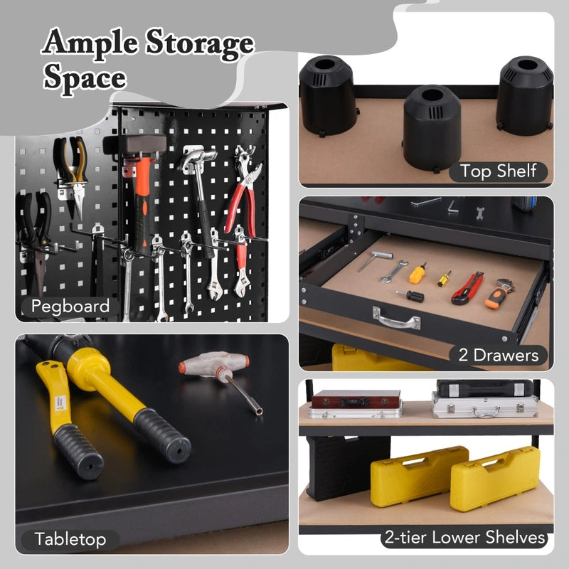 121 x 61 CM Workbench with 3 PCS Pegboard and Drawer-Black