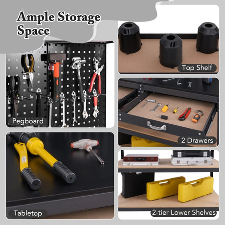 121 x 61 CM Workbench with 3 PCS Pegboard and Drawer-Black
