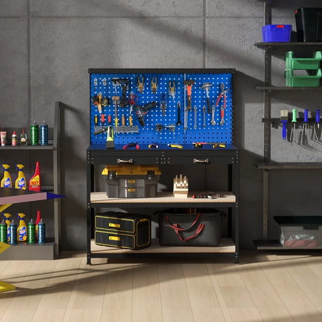 121 x 61 CM Workbench with 3 PCS Pegboard and Drawer-Navy
