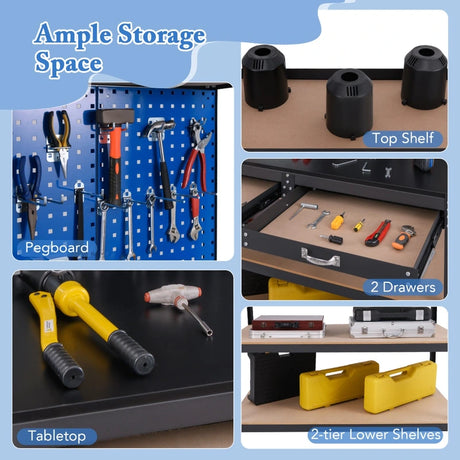 121 x 61 CM Workbench with 3 PCS Pegboard and Drawer-Navy