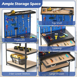 81 x 41 CM Workbench with Pegboard and Drawer and Shelves-Navy