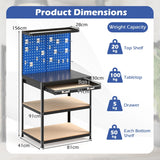 81 x 41 CM Workbench with Pegboard and Drawer and Shelves-Navy