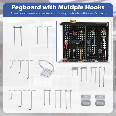 81 x 41 CM Workbench with Pegboard and Drawer and Shelves-Black