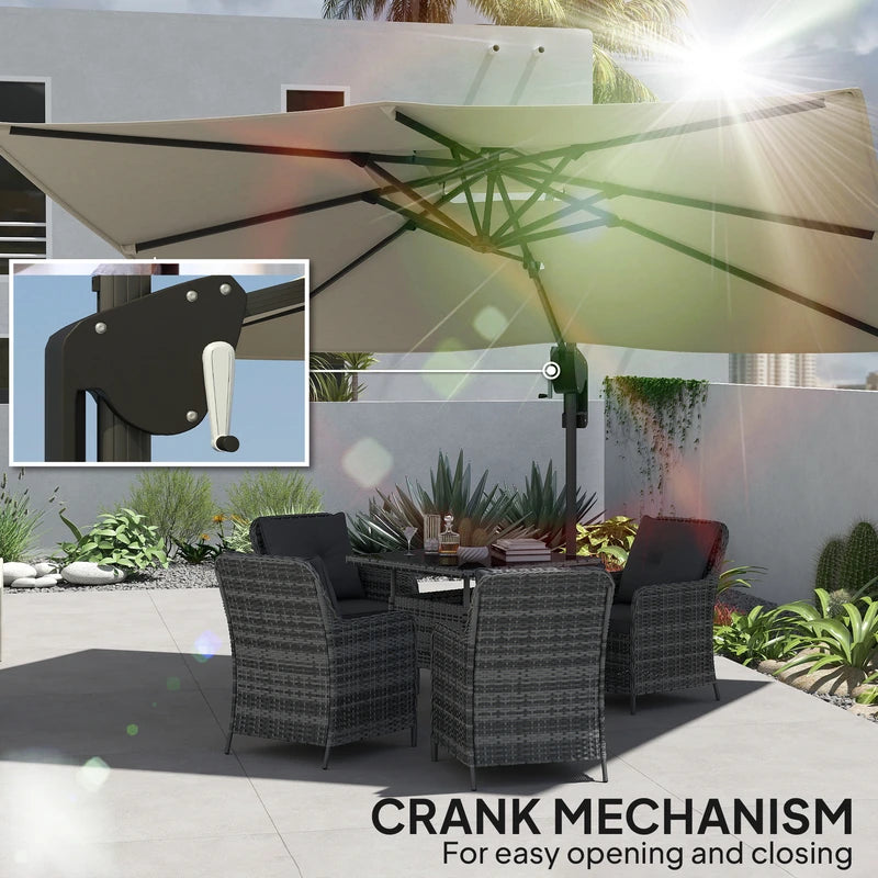 Outsunny 3.7 x 2.7 m Cantilever Parasol w/ 360 Rotation and Easy Tilt Adjustment, Aluminium Hanging Offset Outdoor Umbrella w/ Double Top and Cross Base, UPF50+ Hanging Sun Shade, Black