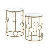 HOMCOM Round Coffee Tables Set of 2, Gold Nesting Side End Tables with Tempered Glass Top, Steel Frame for Living Room, Gold