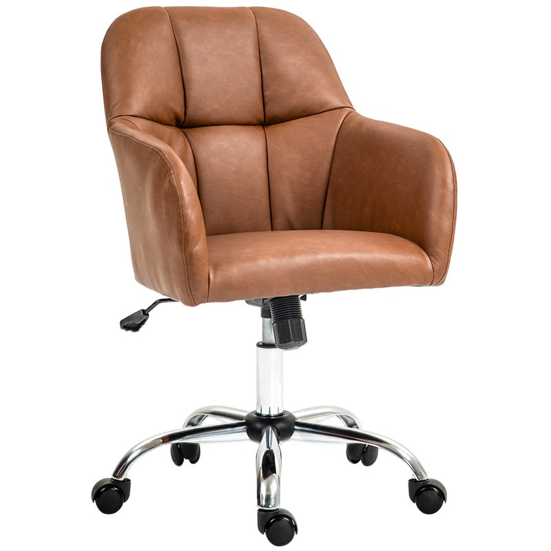 HOMCOM Faux Leather Tub Office Chair, with Wheels - Brown