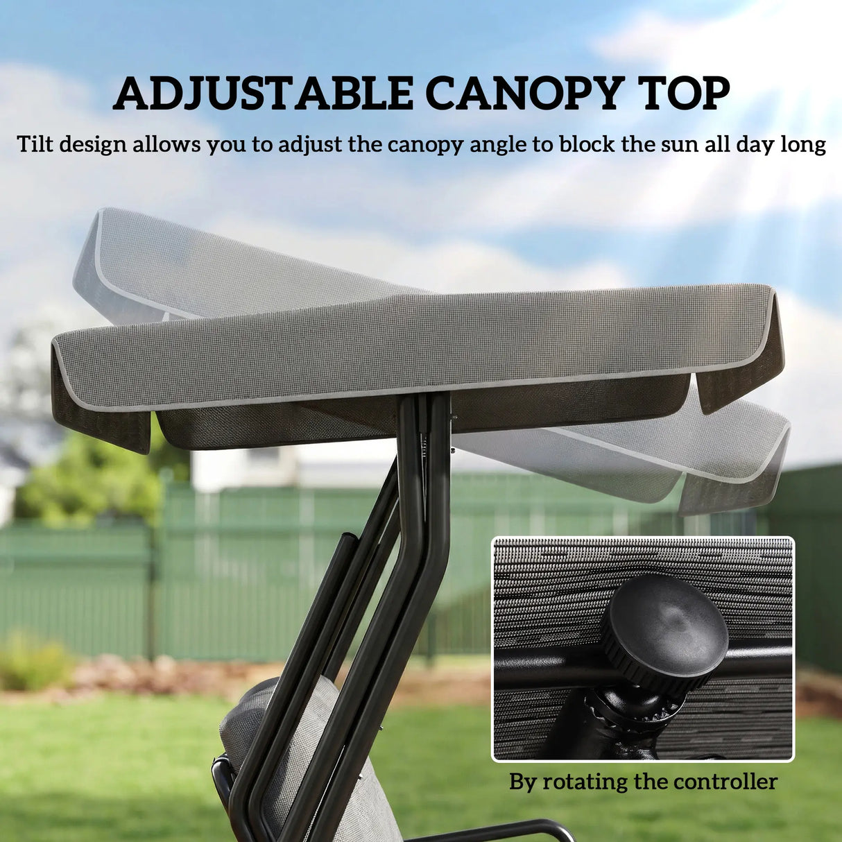 Outsunny 3-Seater Garden Swing Seat, Outdoor Swing Chair with Adjustable Waterproof Canopy, Light Grey