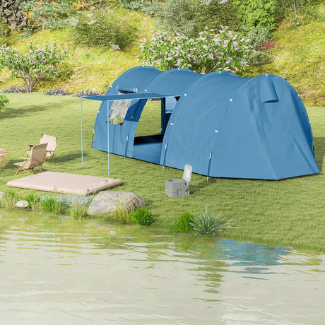 Outsunny 5-6 Man Camping Tent with 2 Room, Floor and Carry Bag - Blue