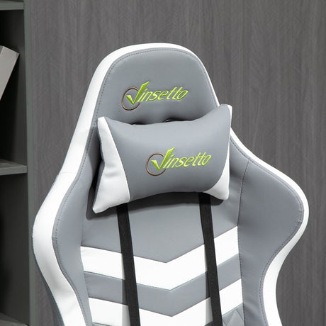 Vinsetto Gaming Chair, Computer Desk Chair with Lumbar Support, Faux Leather Racing Chair with Headrest and Swivel Wheels for Home Office, Grey White