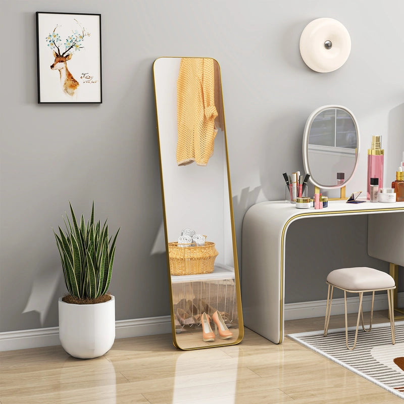 HOMCOM 40 x 160 cm Rectangular Full Length Mirror - Gold Tone