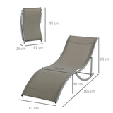 Outsunny Set of 2 S-shaped Foldable Lounge Chair Sun Lounger Reclining Outdoor Chair for Patio Beach Garden, Light Grey