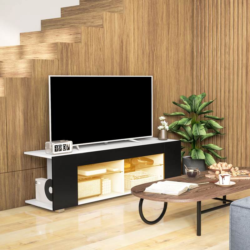 HOMCOM Multi-Shelf TV Cabinet, with Adjustable LED Lights - Black