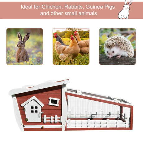 PawHut Rabbits Outdoor Fir Wood Guinea Pigs Hutches w/ Ramp Wine-Brown