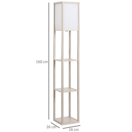 HOMCOM 3-Tier Floor Lamp, Floor Light with Storage Shelf, Reading Standing Lamp with Acrylic Shade for Living Room, Bedroom, Kitchen, Dining Room, Office, Dorm, 160cm, Oak