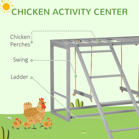 PawHut Chicken Activity Play with Swing Set for 3-4 Chickens, Wooden Chicken Coop, Grey