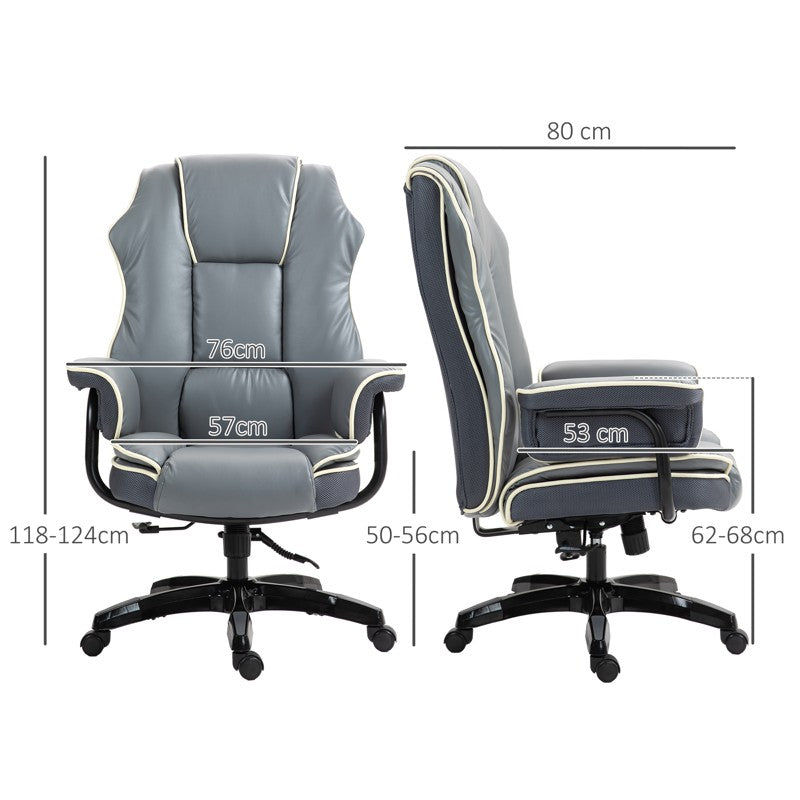 Vinsetto Faux Leather Executive Office Chair, with Contrast Piping - Grey/White