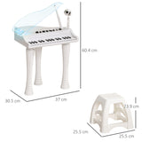 AIYAPLAY 32-Key Kids Piano Keyboard, with Stool, Lights, Microphone, Sounds, Removable Legs - White