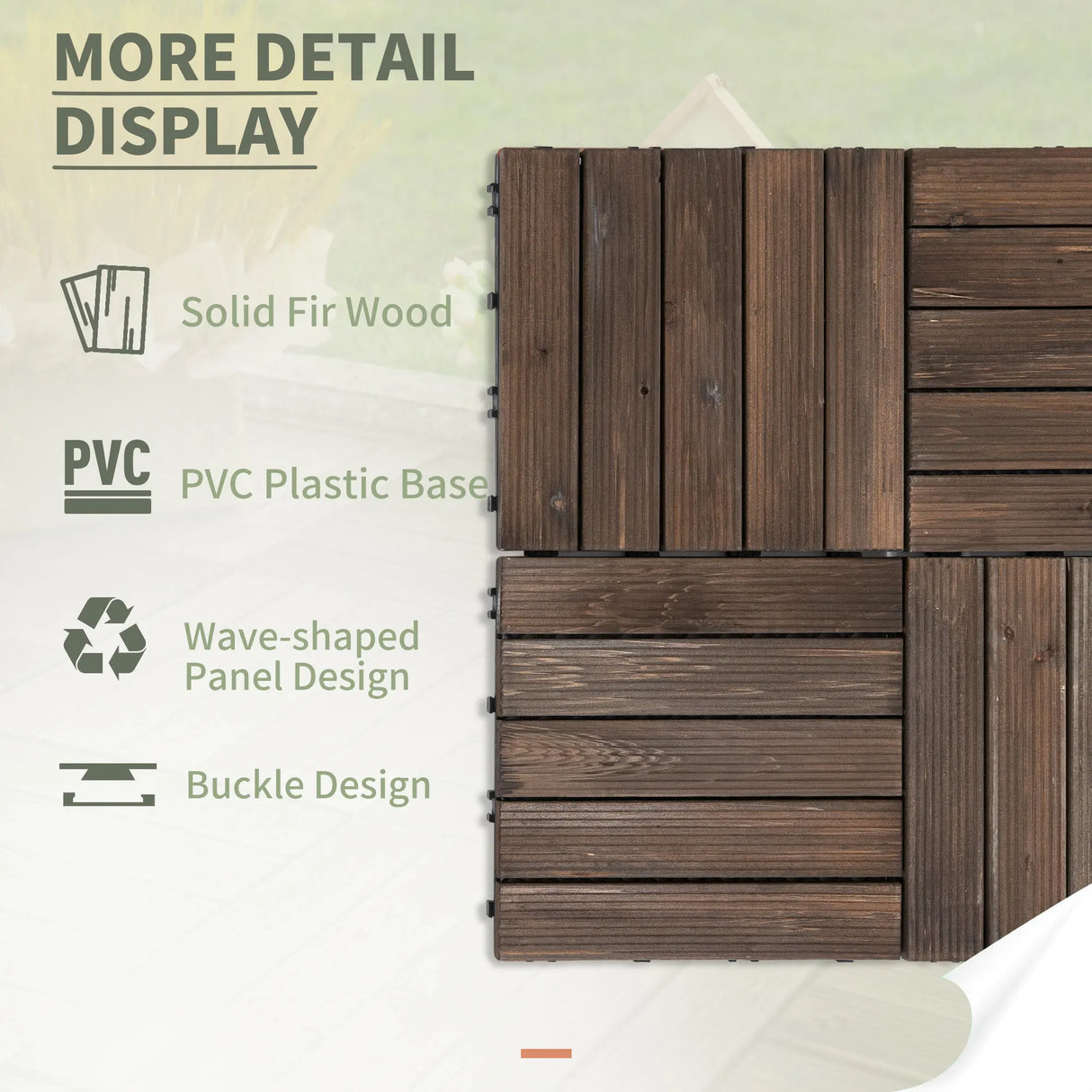 Outsunny 27 Pcs Solid Wood Interlocking Decking Tiles For Patio, Balcony, Roof Terrace, Hot Tub, Black, (30 x 30 cm Per Piece)