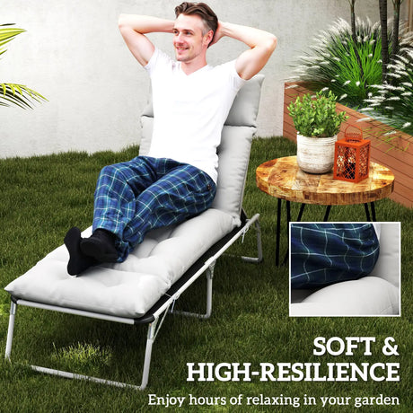 Outsunny Sun Lounger Cushions Only, 190x56x10cm Garden Lounge Chair Cushions, UPF20+ 220gsm Fabric, Thick Sunbed Replacement Pads with 6 Ties, Light Grey