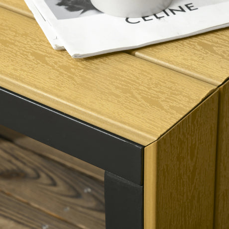 Outsunny 3 Pieces Patio Furniture Set, Outdoor Garden Sofa Conversation Set w/ Padded Cushions, Wood Grain Plastic Top Table and Side Panel, Dark Grey