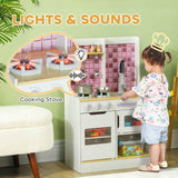 AIYAPLAY Kids Play Kitchen, Pretend Play Kitchen with Realistic Oven, Stove, Sink, Kitchen Accessories, White