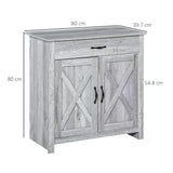 HOMCOM Farmhouse Barn Door Sideboard Storage Cabinet Coffee Bar for LIVING Room  Grey Grain