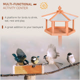 PawHut Wooden Bird Table Free Standing Feeder Garden Sheltered Feeding Station Parrot Stand Birdhouse Φ40x113cm