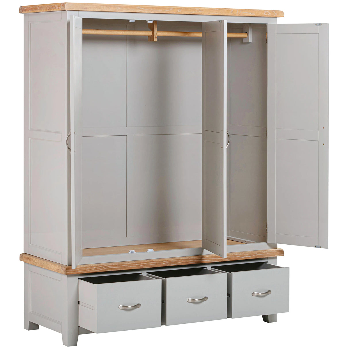 Triple Wardrobe With 3 Drawers (WPT033 - MOON GREY)