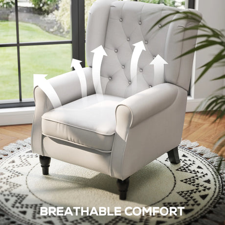 HOMCOM Wingback Accent Chair, Retro Upholstered Button Tufted Occasional Chair for Living Room and Bedroom, Cream White