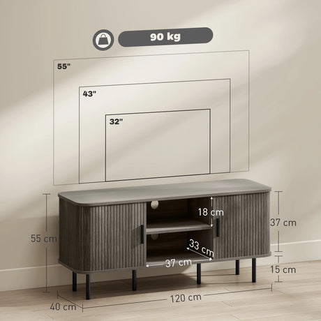 HOMCOM TV Stand Cabinet for TVs up to 55 Inches, TV Unit with Storage Shelves and Cupboard for Living Room, Grey