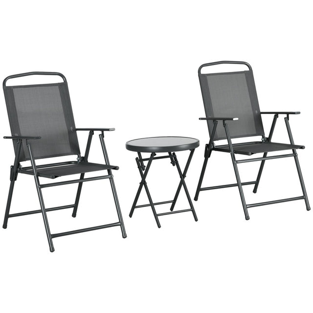 Outsunny Three-Piece Garden Seat Set, with Glass-Top Table - Dark Grey