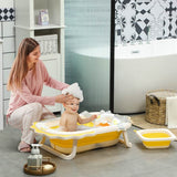 AIYAPLAY Foldable Baby Bath Tub Set with Bath Cushion, Wash Basin, Non-slip Stand & Bottom, Yellow