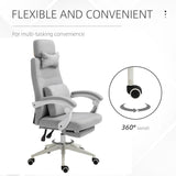 Vinsetto Office Chair, Ergonomic Desk Chair, High Back Fabric Work Chair with 160° Reclining Backrest, Retractable Footrest, Neck and Lumbar Pillow for Home and Study, Grey