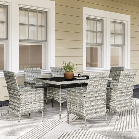 Outsunny Seven-Piece Rattan Dining Set - Mixed-Grey