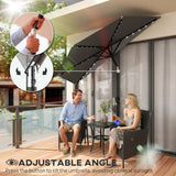 Outsunny 2.6 m Half Garden Parasol with Solar LED Lights, UPF50+ Semi Round Umbrella with 30 Tilt, Crank Handle, Dark Grey
