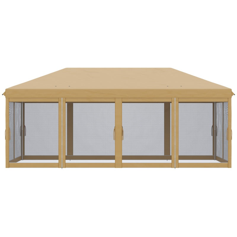 Outsunny 3 x 6m Pop Up Gazebo, Outdoor Canopy Shelter, Marquee Party Wedding Tent with 6 Mesh Walls and Carry Bag, Beige