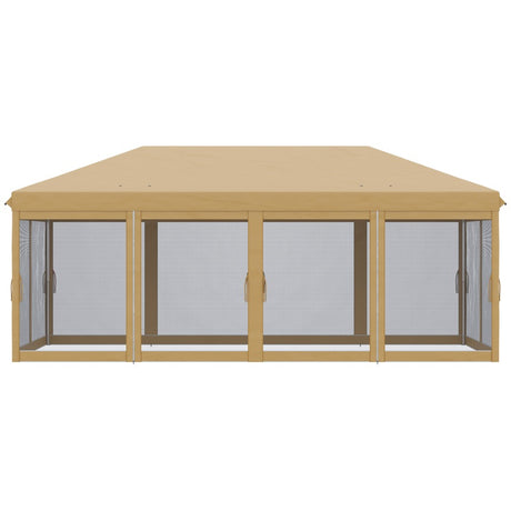 Outsunny 3 x 6m Pop Up Gazebo, Outdoor Canopy Shelter, Marquee Party Wedding Tent with 6 Mesh Walls and Carry Bag, Beige