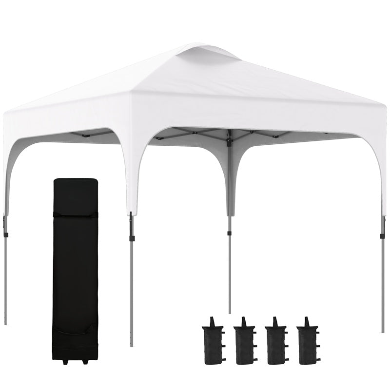 Outsunny 3 x 3(M) Pop Up Gazebo, UPF 50+ Foldable Canopy Tent with Wheeled Carrybag, 4 Leg Weight Bags, Height Adjustable Marquee Shelter 1 person easy setup for Outdoor Garden Patio Party, White