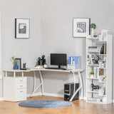 HOMCOM L-Shaped Computer Desk Table with Storage Drawer Home Office Corner Industrial Style Workstation for A4 Files 152 x 143.5 x 76cm, White