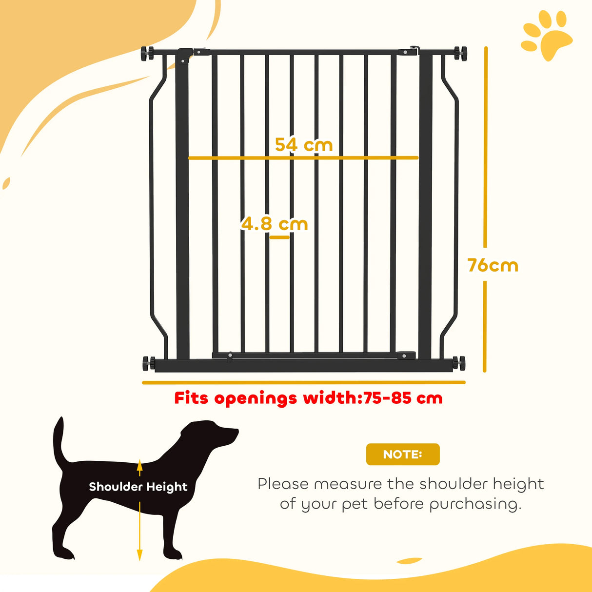 PawHut Extra Wide Dog Safety Gate, with Door Pressure, for Doorways, Hallways, Staircases - Black