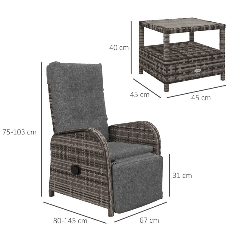 Outsunny 2 Seater Patio Rattan Chaise Lounge Sofa Set with Fabric Cushion, Grey and Brown