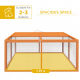PawHut Wooden Folding Rabbit Hutch, for 2-3 Rabbits - Orange