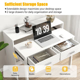 Extendable Writing Desk with Monitor Shelf and Wheels for Home Office-White